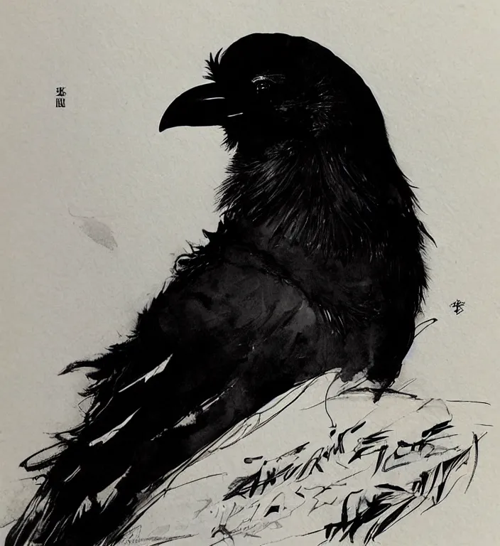 Image similar to a portrait of a raven bird, by takehiko inoue and kim jung gi and hiroya oku, masterpiece ink illustration,