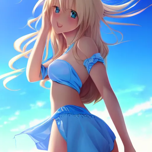 a very beautiful young anime giantess, from below