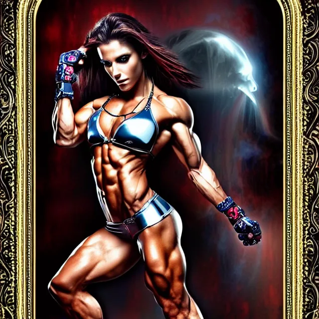 Prompt: beautiful!! fit woman anne stokes highly detailed 8 k hdr smooth sharp focus high resolution award - winning photo photorealistic chrome reflect