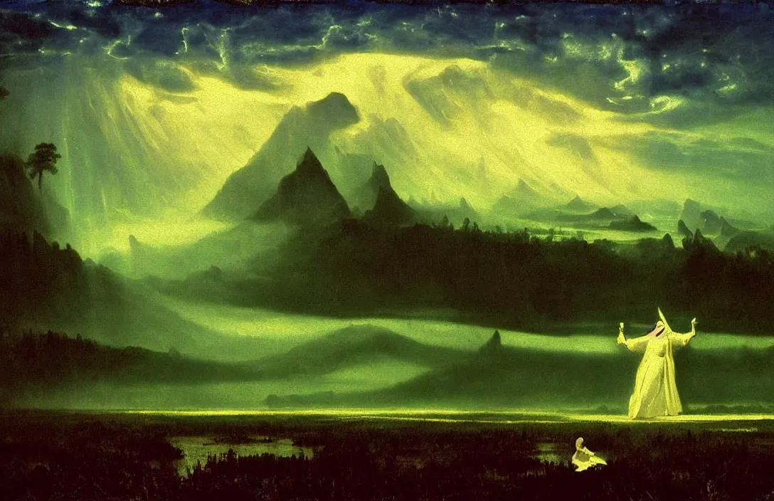 Image similar to the curve of a line can convey energy queen of heaven painting by albert bierstadt intact flawless ambrotype from 4 k criterion collection remastered cinematography gory horror film, ominous lighting, evil theme wow photo realistic postprocessing rising up out of marshes divisionism painting by caspar david frederich