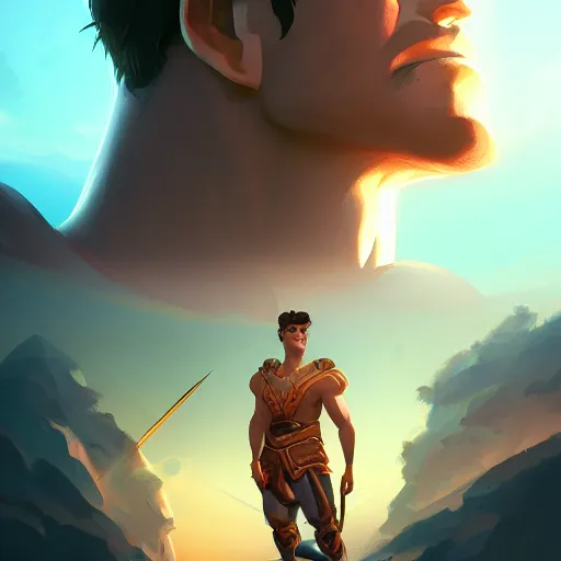 Prompt: Portrait of Achilles, the legendary greek demigod, mattepainting concept Blizzard pixar maya engine on stylized background splash comics global illumination lighting artstation lois van baarle, ilya kuvshinov, rossdraws