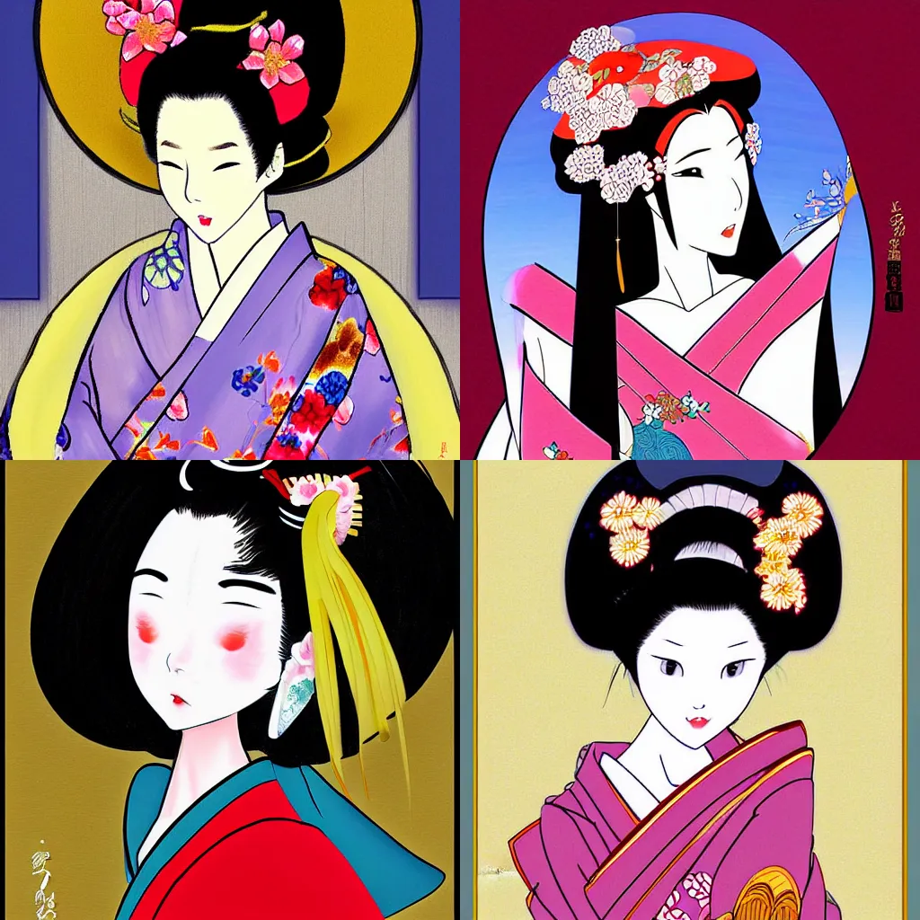 Prompt: digital painting of a beautiful geisha by rumiko takahashi