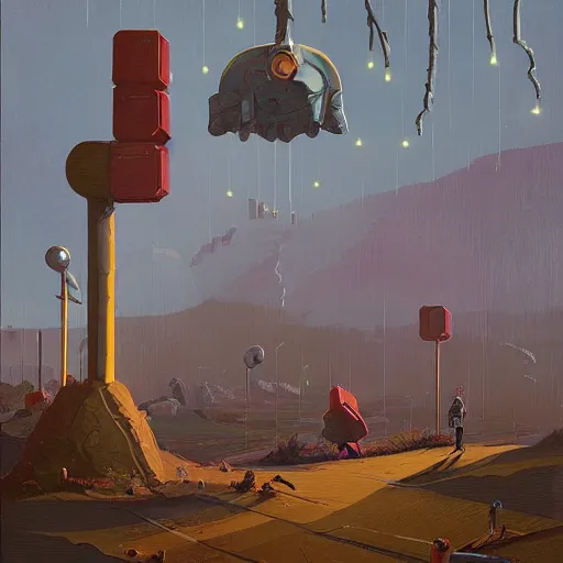 Image similar to thor the god of thunder landing on the ground simon stalenhag