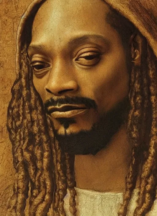 Image similar to a very high resolution image from a new movie, snoop dogg. drawn by leonardo da vinci. mountains, directed by wes anderson