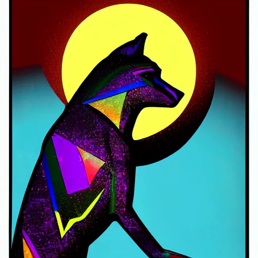 Image similar to a crystal wolf in front of a full moon, pop art, high definition