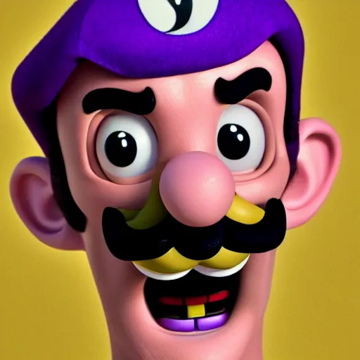 Image similar to a portrait of waluigi in real life as a real person, grotesque, disturbing, disgusting, realistic hyperrealistic 4 k resolution 8 k resolution highly detailed very detailed extremely detailed hd quality detailed face very detailed face extremely detailed face trending on artstation, modern portrait, modern photograph