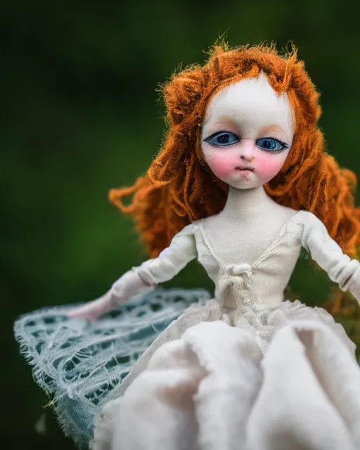 Prompt: high quality presentation photo of a detailed fairy doll in the style of Nicoletta Ceccoli, photography 4k, f1.8 anamorphic, bokeh, 4k, Canon, Nikon