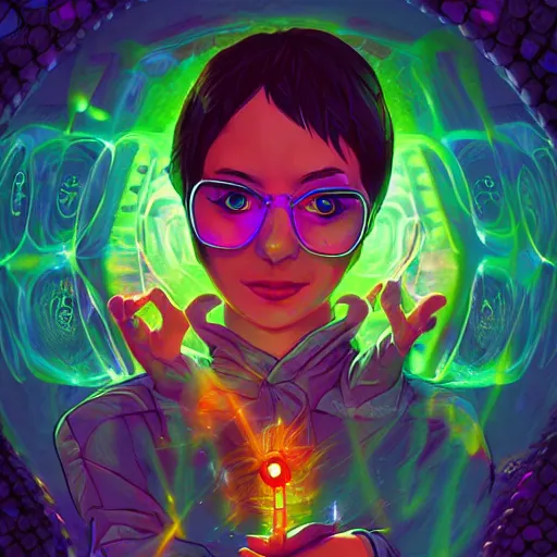 Image similar to skill magic geek inside matrix deepdream radiating a glowing aura stuff loot legends stylized digital illustration video game icon artstation lois van baarle, ilya kuvshinov, rossdraws,