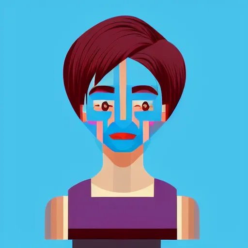 Prompt: a woman's face with a blue background, vector art by tom whalen, featured on behance, pixel art, flat shading, black background, character