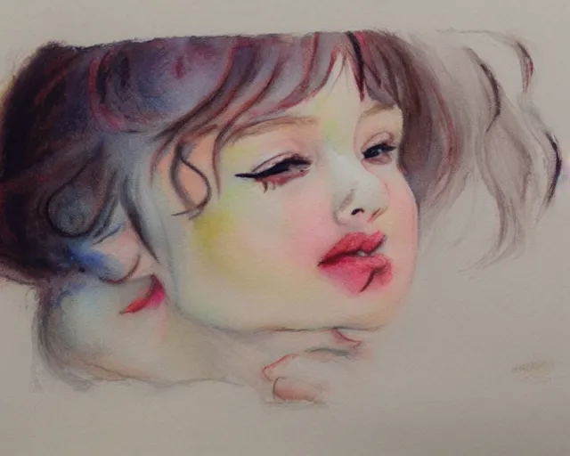 Image similar to a girl with the ice cream watercolor colored pencil painting trending on artstation