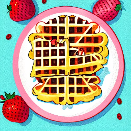 Image similar to book illustration of your mom making gigantic waffles, book illustration, vivid colors, white background