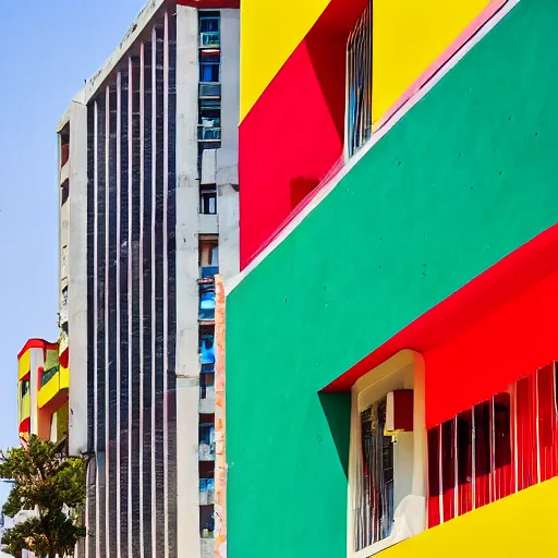 Prompt: colorful pairing of tel aviv bauhaus architecture, portrait