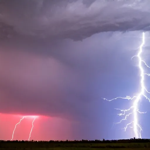 a thunderstorm with red lightning and 10 tornados | Stable Diffusion