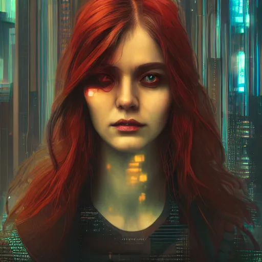 Image similar to portrait of cyberpunk woman looking out of a window, cyberpunk setting, futuristic, highly detailed, intricate lighting, digital painting, sharp focus, illustration, trending on artstation, art by wlop.