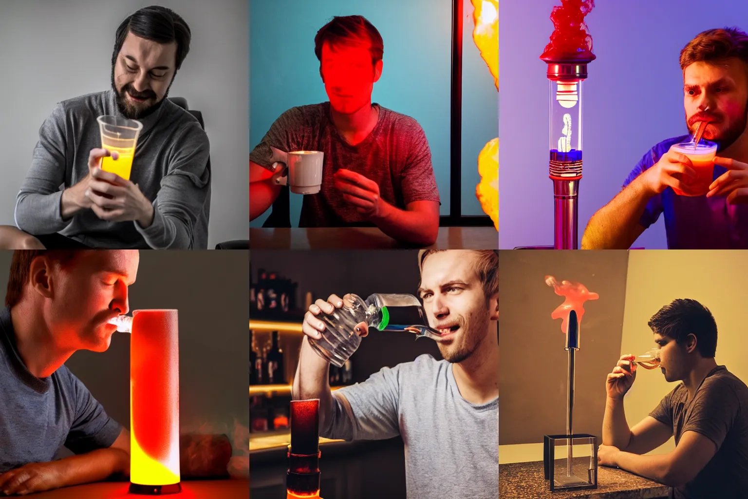 Prompt: a guy drinking a lava lamp