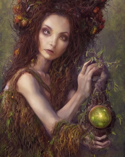 Image similar to portrait character design painting, dryad musician inspired by brian froud, portrait, accompanied by a cute feathered mouse, studio lighting by jessica rossier and brian froud and gaston bussiere