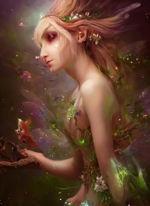 Image similar to beautiful beautiful fairy faerie fey fae queen forest spirit highly detailed CGsociety subtle enchanting alluring magical concept art volumetric lighting subsurface scattering unreal