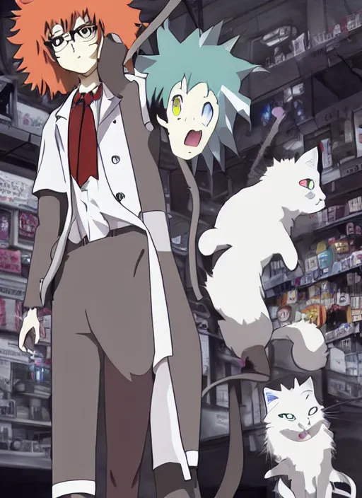 Prompt: Anthropomorphic cat as a main character of Steins;gate anime, mad scientist, Dr.pepper, anime poster, very detailed