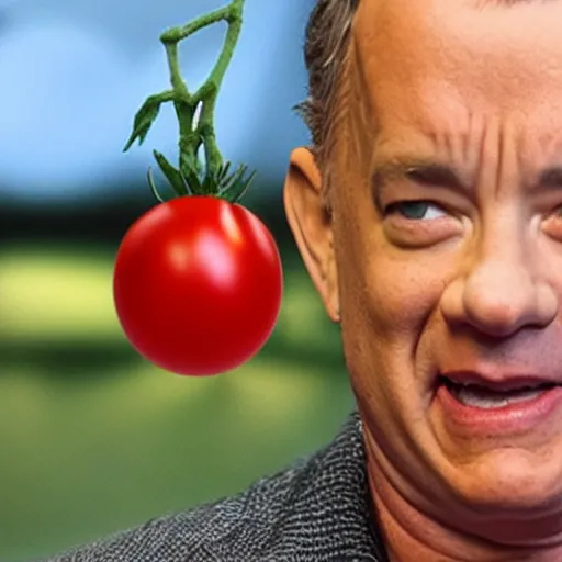 Image similar to tom hanks as a tomato, looks like a tomato