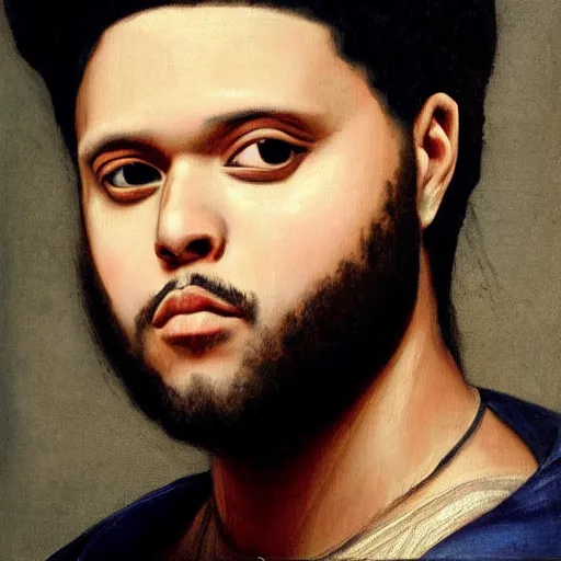 Image similar to a renaissance style portrait painting of the weeknd