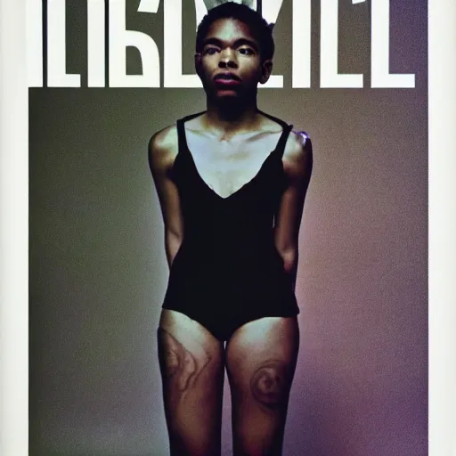 Prompt: realistic! id magazine cover, color film photography, portrait of a beautiful woman, in style of tyler mitchell, 35mm