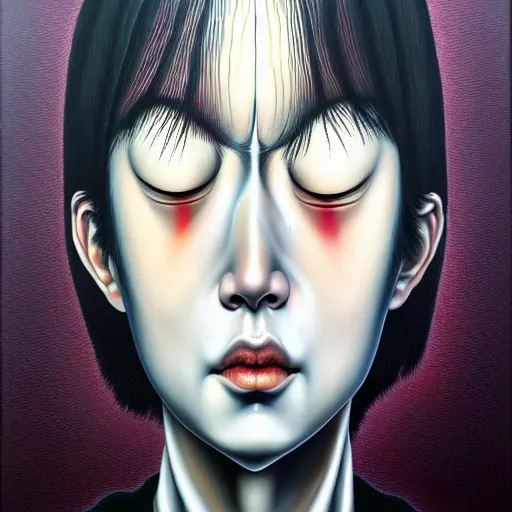 Image similar to mythos of ego. ethos of id. by junji ito, hyperrealistic photorealism acrylic on canvas