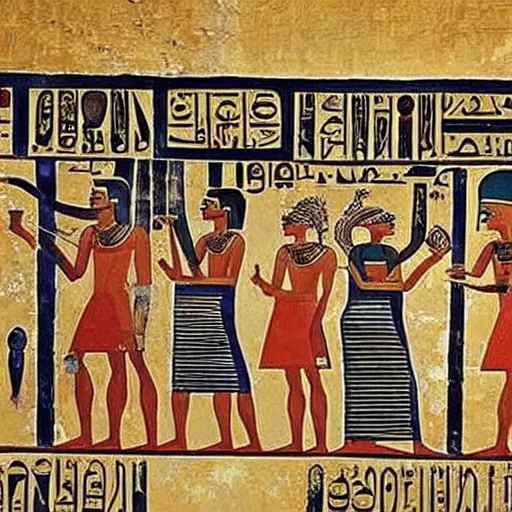 Image similar to a wall painting depicting the launch of a new apple iphone, ancient egypt, circa 1 0 0 0 bc