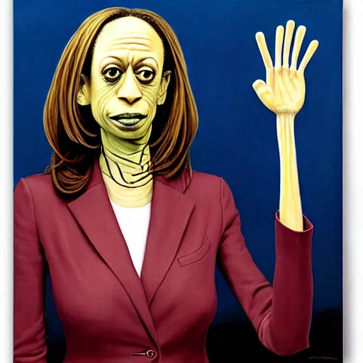 Image similar to portrait of salad fingers kamala harris wearing pantsuit by otto dix, junji ito, hr ginger, jan svankmeyer, beksinski, claymation, hyperrealistic, aesthetic, masterpiece