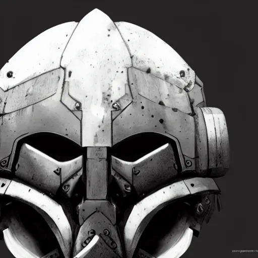 Prompt: grimdark space knight helmet, terrifying, grimdark, photorealistic, closeup, symmetrical, artstation