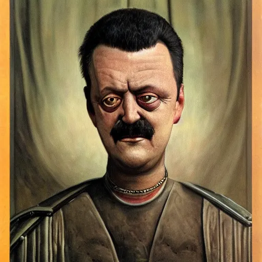 Image similar to Portrait by H.R.Giger of Igor Ivanovich Strelkov who became a degenerate horror Abomination, photo-realistic, color image, 2K, highly detailed