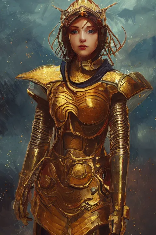 Image similar to portrait knights of Zodiac girl, metalic orange and dark blue reflected armor, in ruined Agora of Athens, ssci-fi, fantasy, intricate, very very beautiful, elegant, golden light, highly detailed, digital painting, artstation, concept art, smooth, sharp focus, illustration, art by tian zi and WLOP and alphonse mucha