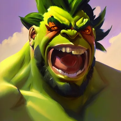 Image similar to Greg Manchess portrait painting of Blanka as Overwatch character, medium shot, asymmetrical, profile picture, Organic Painting, sunny day, Matte Painting, bold shapes, hard edges, street art, trending on artstation, by Huang Guangjian and Gil Elvgren and Sachin Teng