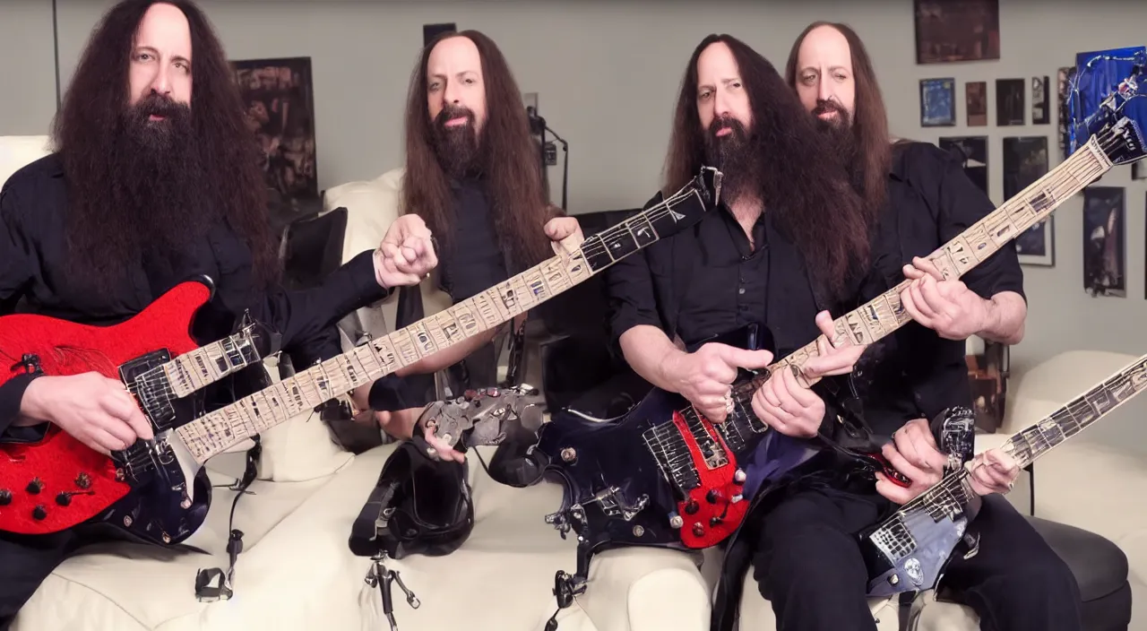 Image similar to john petrucci teaches donald trump to play guitar, 2 0 1 5 official music video, shot on sony a 7, studio recording