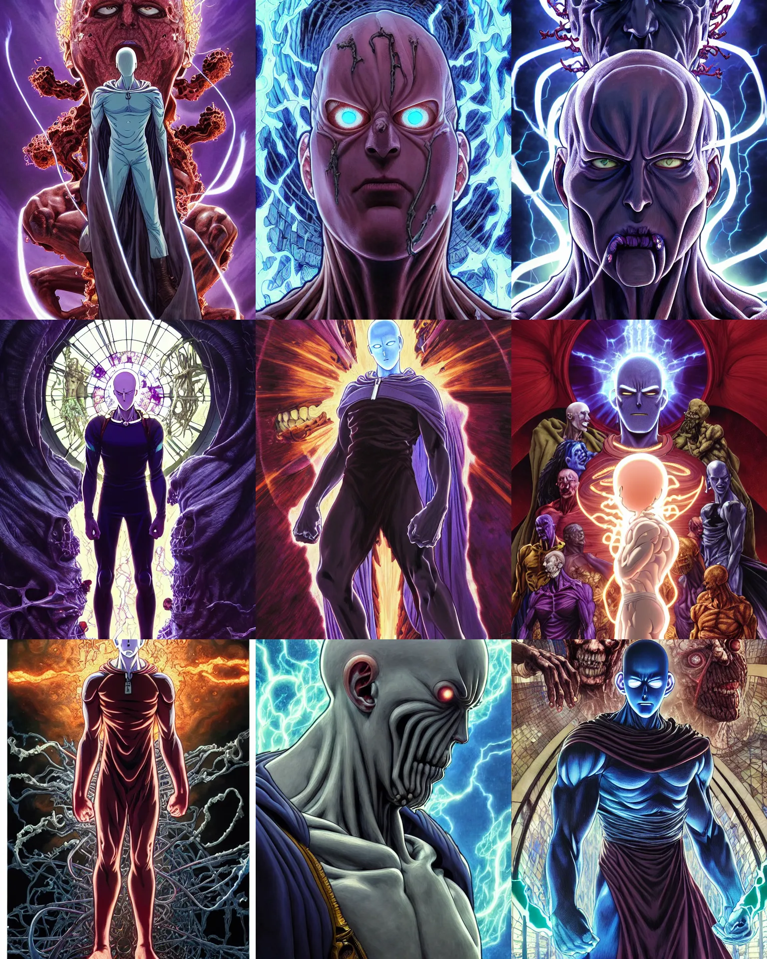 Prompt: the platonic ideal of one punch man of cletus kasady ultimate carnage thanos dementor doctor manhattan chtulu nazgul, detailed, intricate, hyperrealism, intense, scary, decay, dmt, art by brock hofer and artgerm and greg rutkowski and alphonse mucha