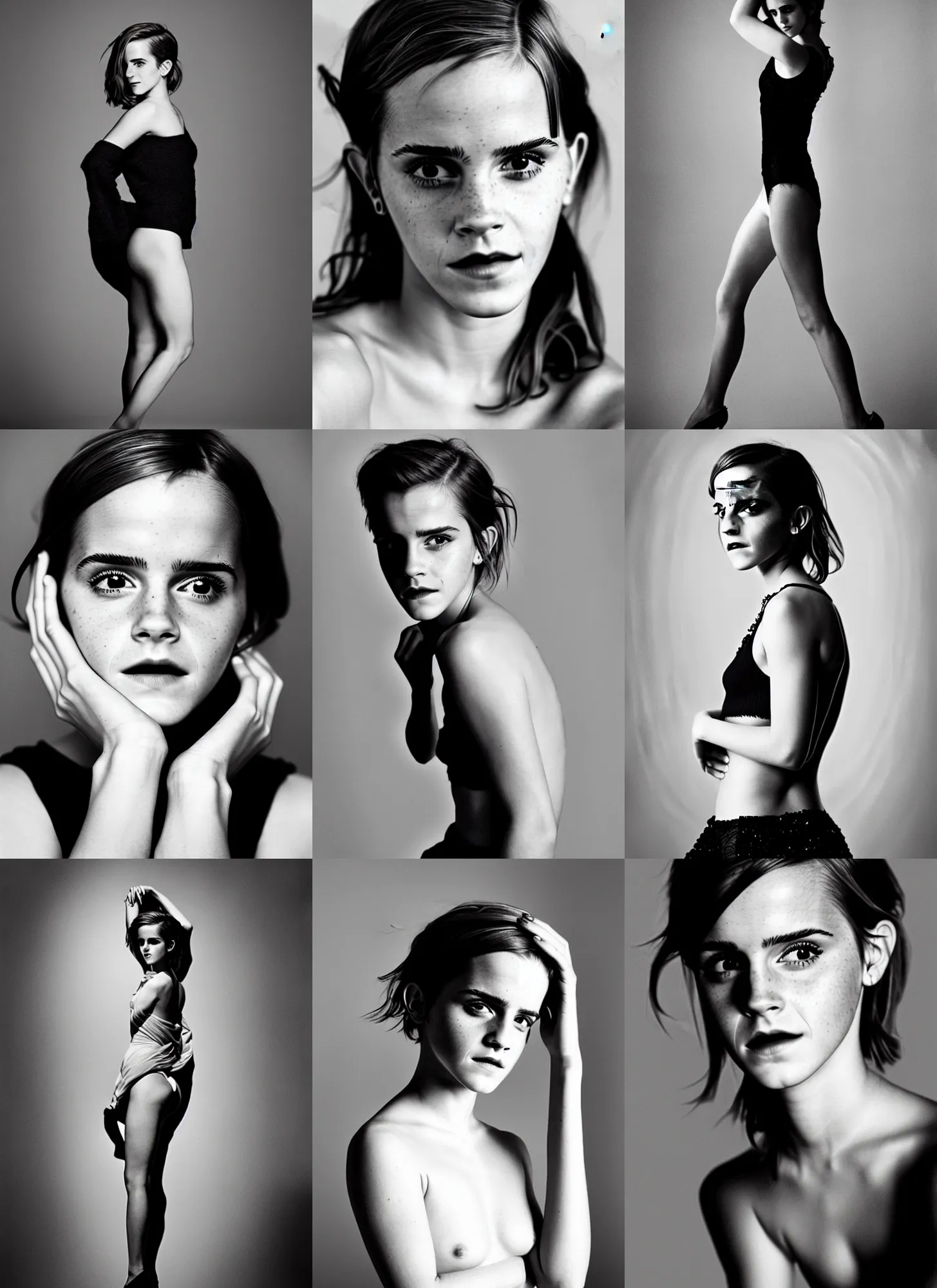 Prompt: photo of emma watson, full body portrait in the style of sam haskins, petter hegre, intimate, sharp details