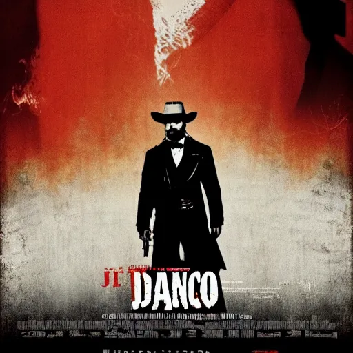 Prompt: a new movie poster for django unchained with the text djando unchained