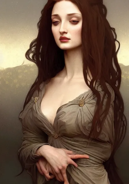 Image similar to sansa angeline jolie, intricate, elegant, highly detailed, digital painting, artstation, concept art, smooth, sharp focus, illustration, art by artgerm and greg rutkowski and alphonse mucha and william - adolphe bouguereau