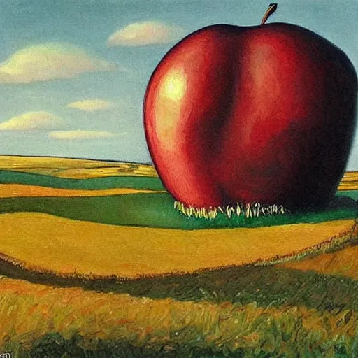 Prompt: house in a giant apple in the style of Adolf Fényes (1867–1945), Hungarian artist