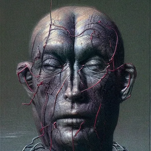 Image similar to a man made of wire, by beksinski and wayne barlowe,