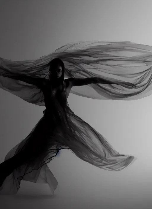 Image similar to a Photorealistic dramatic hyperrealistic render of a glamorous beautiful Female smoke dancer by Ken Brower and Deborah Ory of NYC Dance project,Lois Greenfield,Flowing cloth and smoke,Beautiful dynamic dramatic dark moody lighting,volumetric,shadows,cinematic atmosphere,Octane render,8K