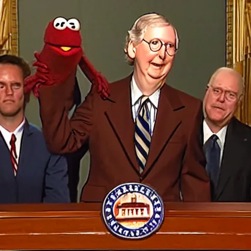 Prompt: senator mitch mcconnell as muppet giving a speech at the capitol