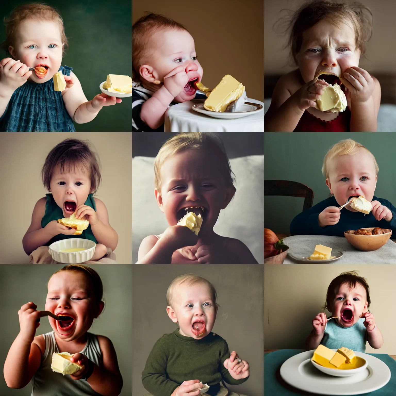 Prompt: a portrait of Marjorie Taylor Green eating butter and screaming at a baby, shot by Annie Leibovitz, stunning award winning photography, moody lighting, 8k, 4k