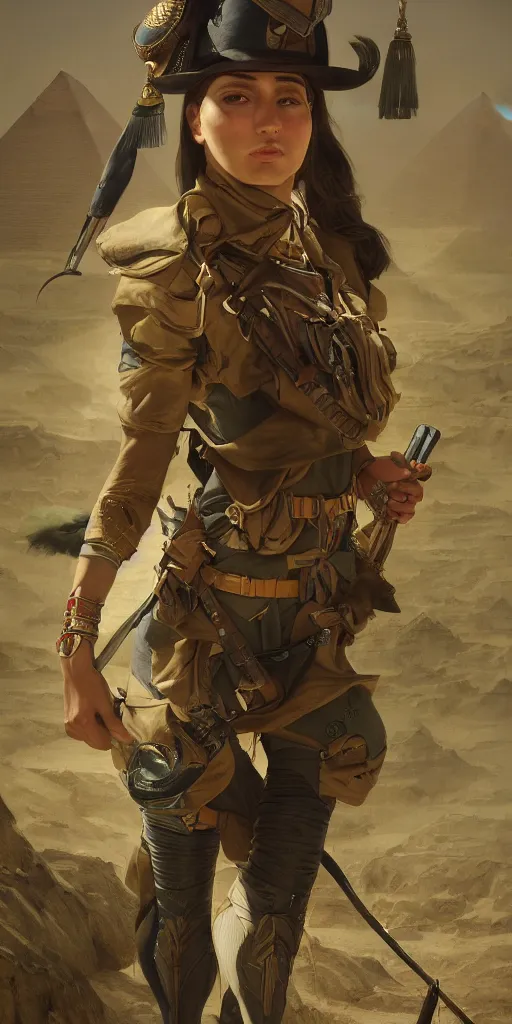 Image similar to egyptian female ranger, masterpiece by edgar maxence and ross tran and michael whelan, gustav dore, 8 k, octane render