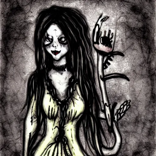 Image similar to grunge drawing by mrrevenge of a clown, corpse bride style