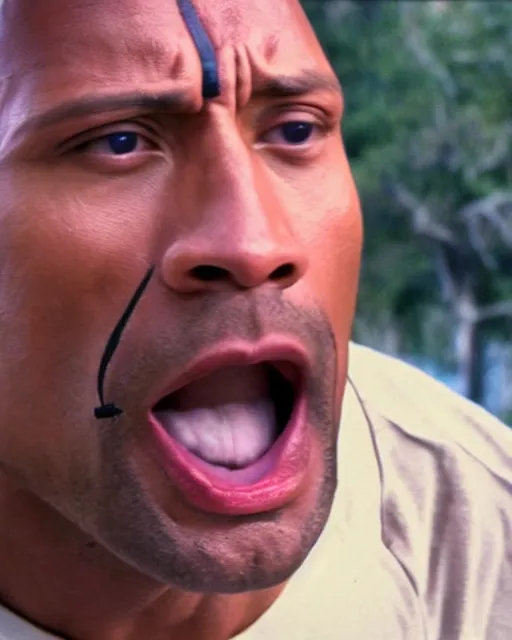 Image similar to film still close up shot of dwayne johnson as forrest gump. photographic, photography