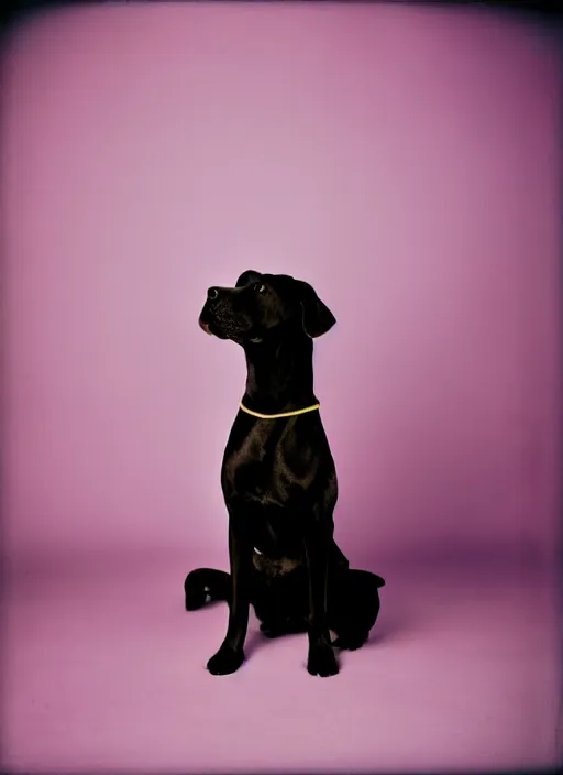 Image similar to a lumpy dog, body like a cloud, black, mutt, pitt, lab, short, fat, photorealistic leica s photograph, in outer space, kodachrome, psychedelic, platon