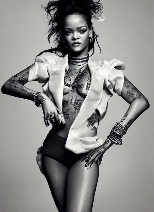 Image similar to rihanna styled by nick knight, annie leibovitz, posing, style, vogue magazine, highly realistic. high resolution. highly detailed. dramatic. 8 k. 4 k.