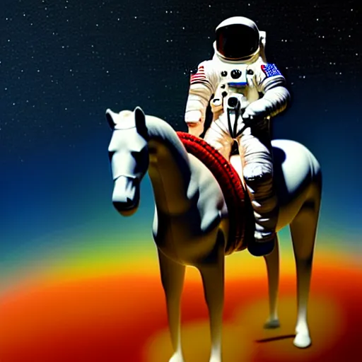 Image similar to an astronaut is carrying a horse on his neck, concept art, fantasia photo