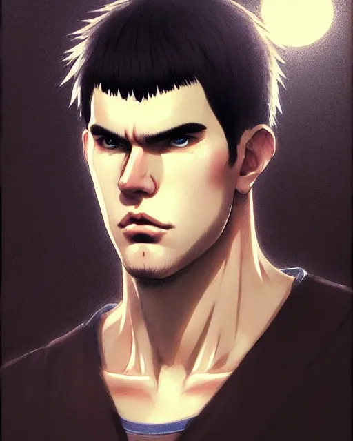 Image similar to portrait Anime guy as Nikolai Valuev. fine-face, pretty face, realistic shaded Perfect face, fine details. Anime. realistic shaded lighting by Ilya Kuvshinov katsuhiro otomo ghost-in-the-shell, magali villeneuve, artgerm, rutkowski, WLOP Jeremy Lipkin and Giuseppe Dangelico Pino and Michael Garmash and Rob Rey Muscled brutal