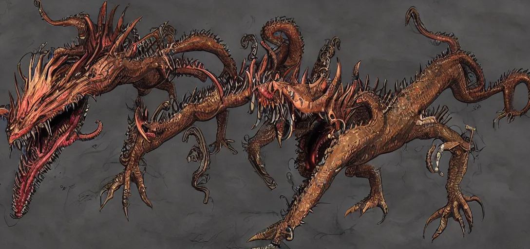 Image similar to concept art of dragon attack, lovecraftian, lots of teeth, melting horror, feathers, fighting the horrors of the unknown with laser guns